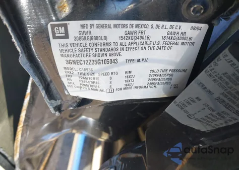 2005 Chevrolet Avalanche 1500 Ls from USA, damaged, VIN 3GNEC12Z35G105043